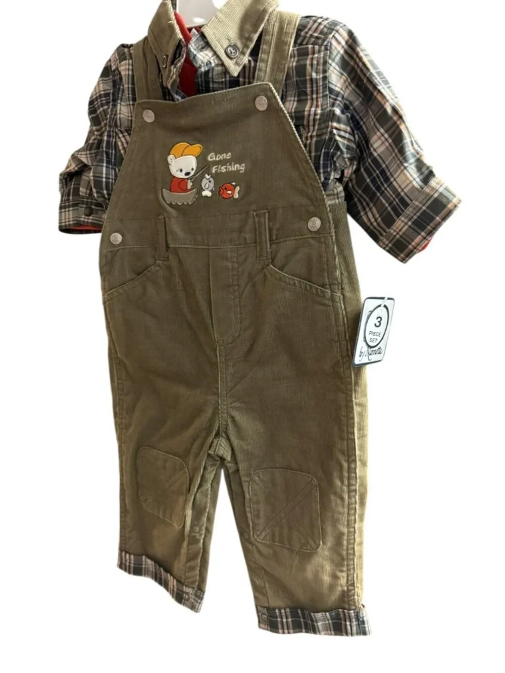 Nanette Baby Boys Z Wear 3-Piece Gone Fishing Corduroy Overalls Set Size 6-9M